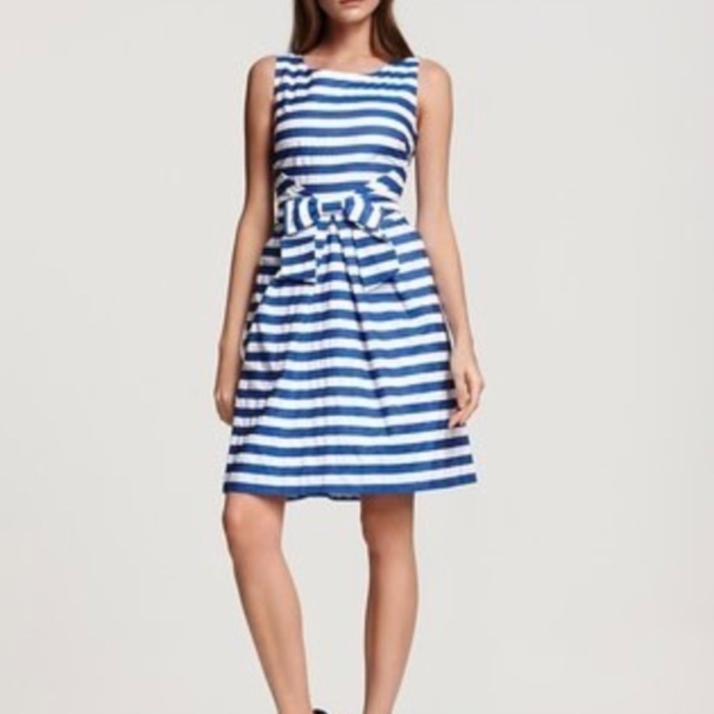 Kate Spade Jillian dress. Blue white stripe. Bow in front. 8. EUC